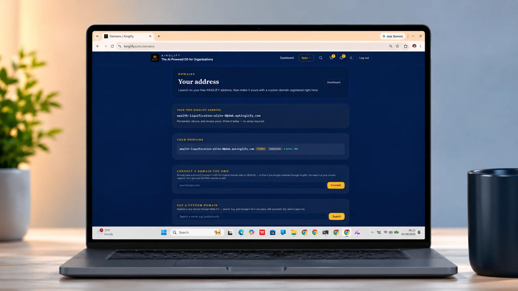 The website builder on a laptop showing nine real site templates